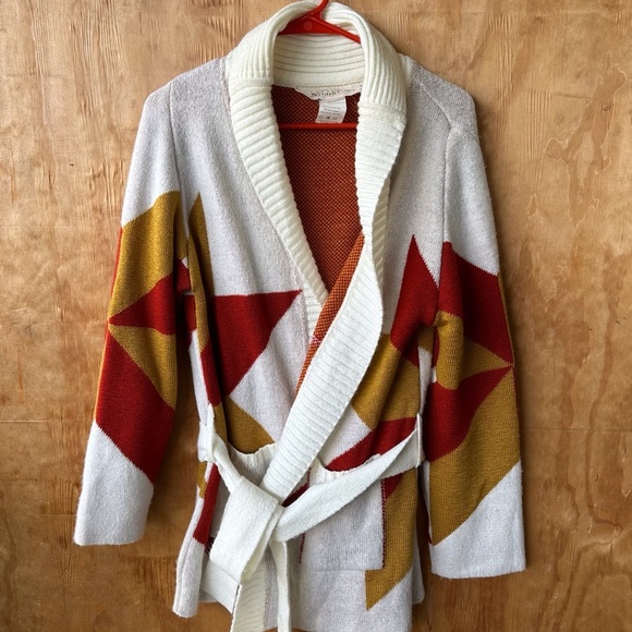 Jen’s Pirate Booty Freedom Star Cardigan Rust Yellow Reversible Holiday Sweater - Picture 4 of 15